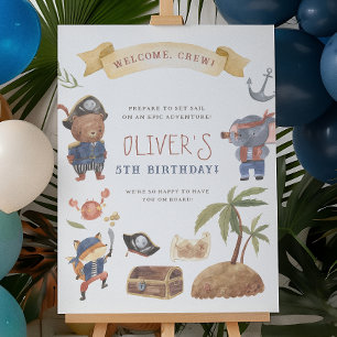 Välkomstskylt för Piratdjur Födelsedagsfest Poster