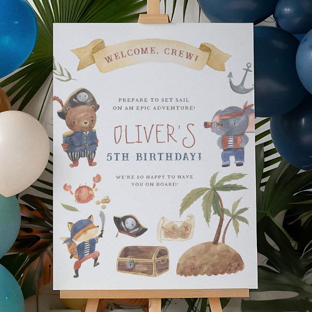 Välkomstskylt för Piratdjur Födelsedagsfest Poster (Skapare uppladdad)
