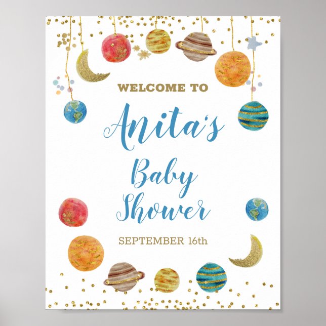 Välkomstskylt för Planets Rymden Baby Shower Poster (Framsidan)