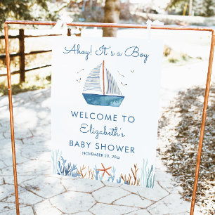 Välkomstskylt för pojke baby shower med segelbåt t poster