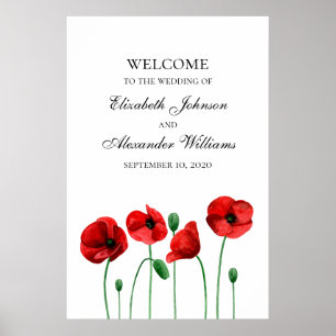 Välkomstskylt för poppies bröllop. Röda blommor Poster