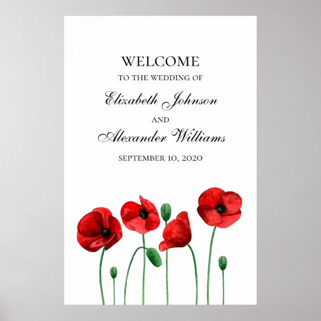 Välkomstskylt för poppies bröllop. Röda blommor Poster (Framsidan)