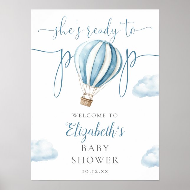 Välkomstskylt för popup-blått bubblor - babyvisnin poster (Framsidan)