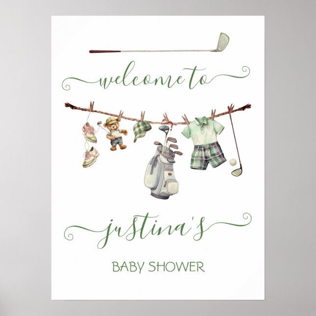 Välkomstskylt för Preppy Golf Boy Baby Shower Poster (Framsidan)