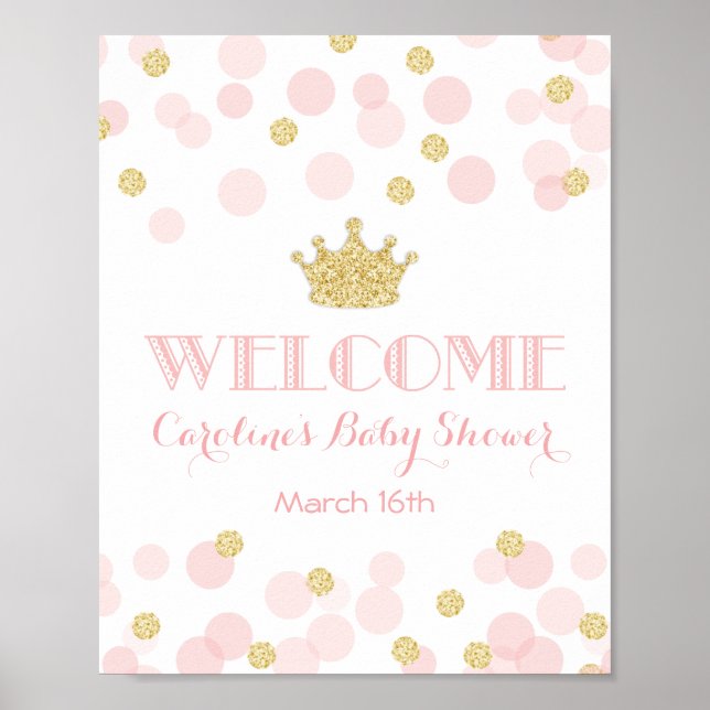 Välkomstskylt för Princess Rosa Guld Baby Shower Poster (Framsidan)