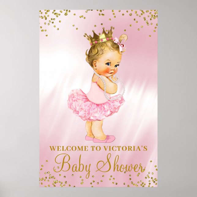 Välkomstskylt för prinsessans baby shower med blon poster (Framsidan)