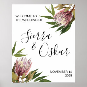 Välkomstskylt för Protea Greenery Bröllop Poster