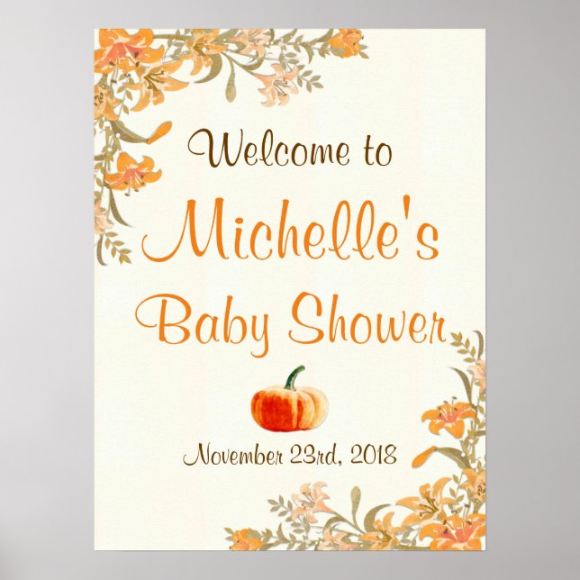 Välkomstskylt för Pumpkin Fall Autumn Boho Baby Sh Poster (Framsidan)