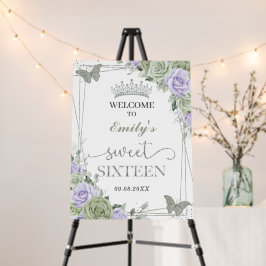 Välkomstskylt för Quinceanera Sage Grönt Lila Blom