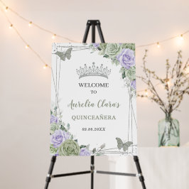 Välkomstskylt för Quinceanera Sage Grönt Lila Blom
