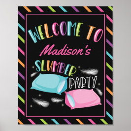 Välkomstskylt för Rainbow Neon Slumber Party Sleep Poster