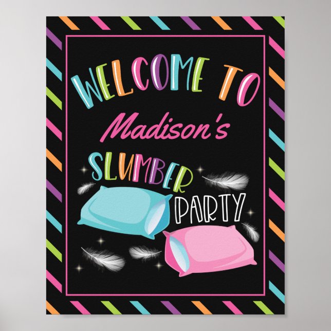 Välkomstskylt för Rainbow Neon Slumber Party Sleep Poster (Framsidan)
