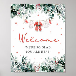 Välkomstskylt för Red Cute Santa Baby, julklapp Poster