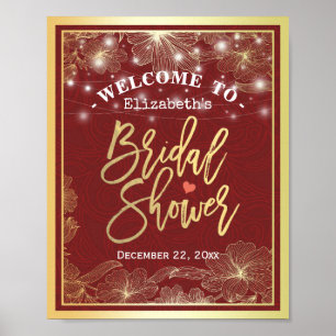 Välkomstskylt för Red & Guld Blommigt Ram Möhippa Poster