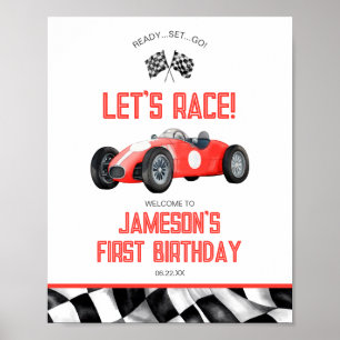Välkomstskylt för Red Tävling Födelsedagsfest Poster