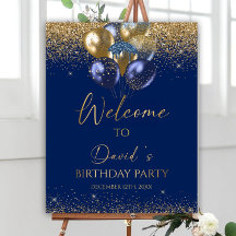Välkomstskylt för redigerbar födelsedag, blått och