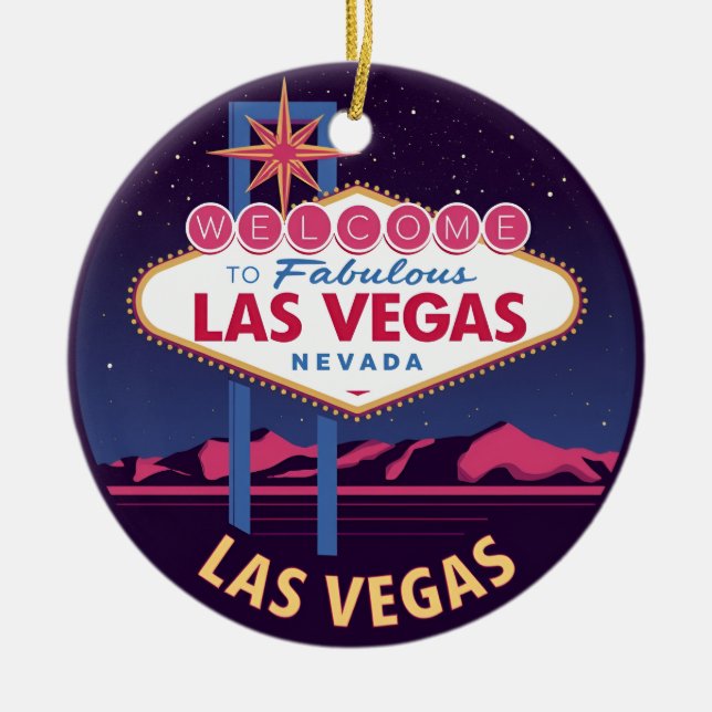Välkomstskylt för Retro Las Vegas Julgransprydnad Keramik (Framsidan)