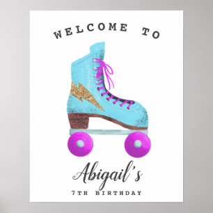 Välkomstskylt för Retro Roller Skal Födelsedagsfes Poster