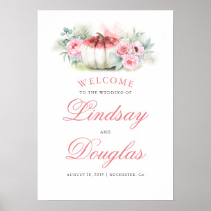 Välkomstskylt för ro Guld White Pumpkins Fall Wedd Poster