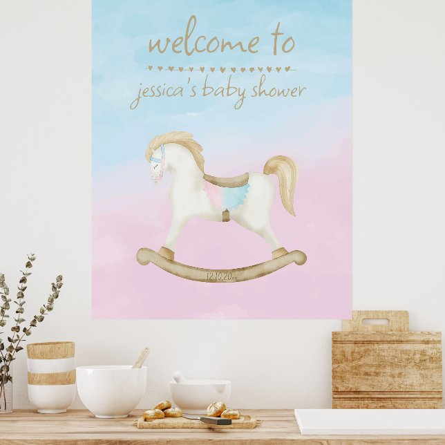 Välkomstskylt för Rocking Horse Blue Rosa Gender B Poster (Kök)