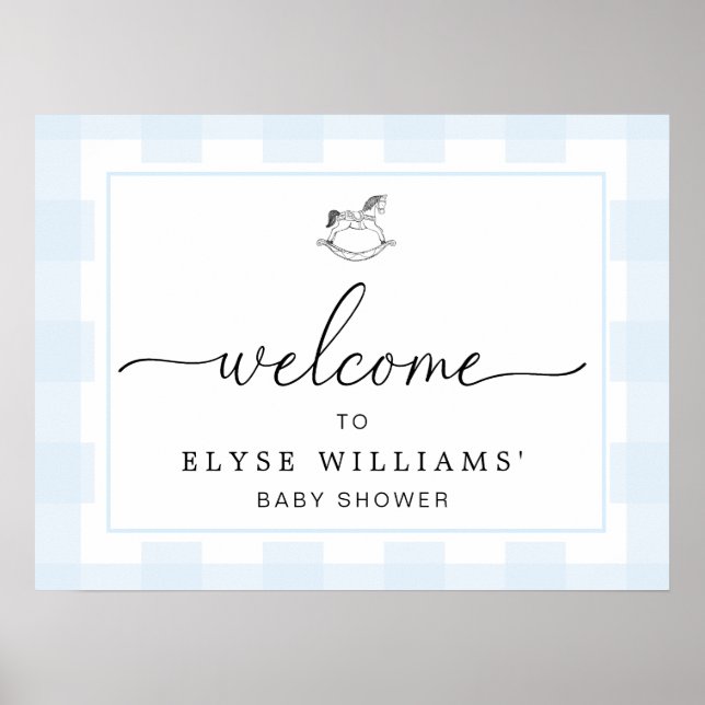 Välkomstskylt för Rocking Hose Blue Gingham Poster (Framsidan)