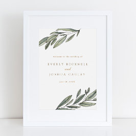 Välkomstskylt för Romantic Evergreen Bröllop Poster