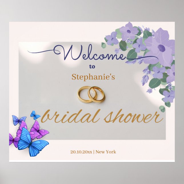 välkomstskylt för romantisk lila blommigt möhippa poster (Framsidan)