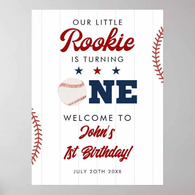 Välkomstskylt för Rookie Baseballs 1-årsdag Poster (Framsidan)