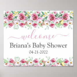Välkomstskylt för rosa Blommigt Girl Baby Shower Poster