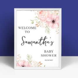 Välkomstskylt för rosa Blommigt Girl Baby Shower Poster