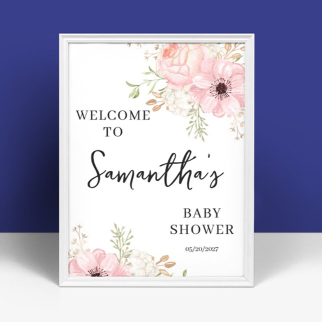 Välkomstskylt för rosa Blommigt Girl Baby Shower Poster (Skapare uppladdad)