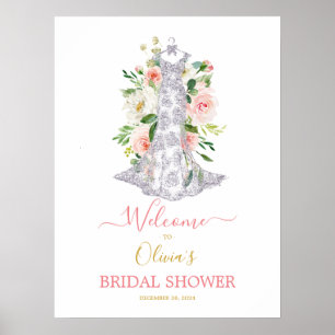 Välkomstskylt för rosa Blommigt Möhippa Poster