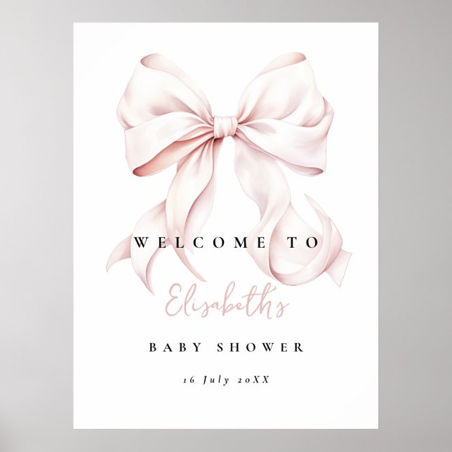 Välkomstskylt för rosa Bow Baby Shower Poster (Framsidan)
