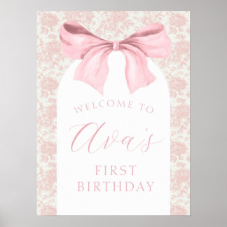 Välkomstskylt för Rosa Bow Birthday Poster