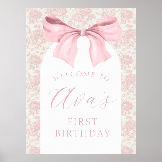 Välkomstskylt för Rosa Bow Birthday Poster (Framsidan)