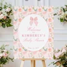 Välkomstskylt för rosa Bow Blommigt Coquette Baby