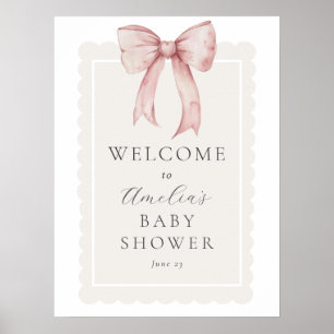 Välkomstskylt för rosa Bow Flicka Shower Poster