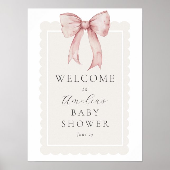 Välkomstskylt för rosa Bow Flicka Shower Poster (Framsidan)