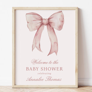 Välkomstskylt för rosa Bow Flicka Shower Poster
