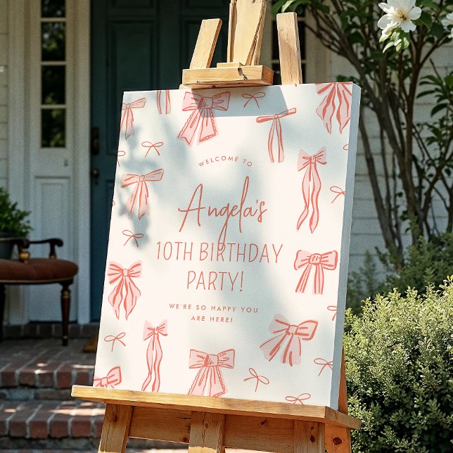 Välkomstskylt för Rosa Bow Girl Birthday Poster (Skapare uppladdad)