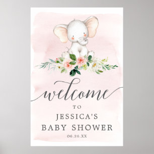Välkomstskylt för rosa Elephant Baby Shower Poster