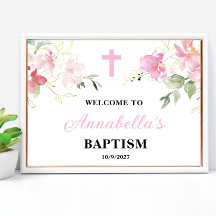 Välkomstskylt för rosa Girl Baptism Poster