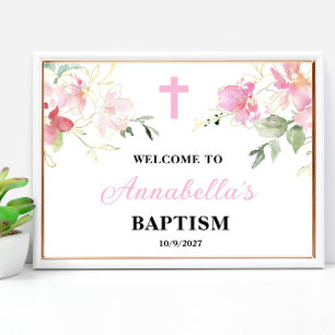 Välkomstskylt för rosa Girl Baptism Poster