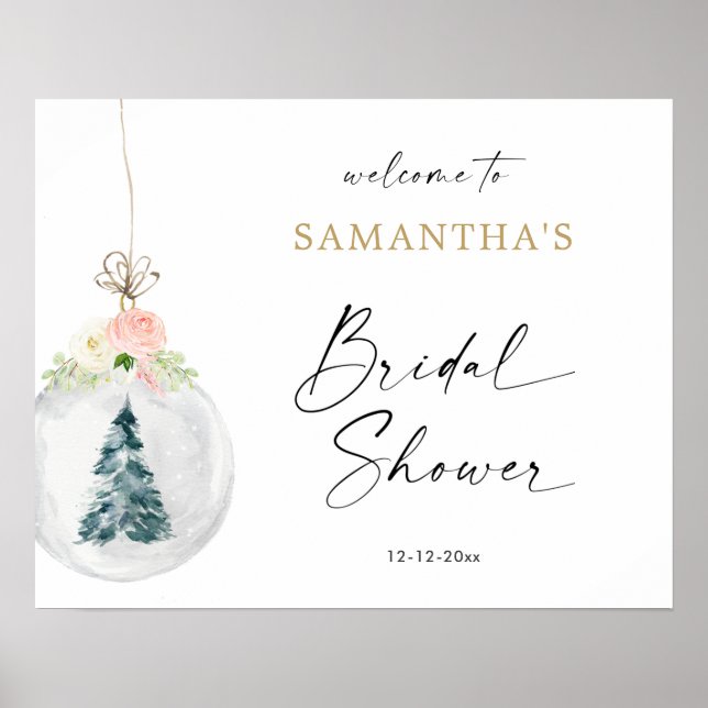 Välkomstskylt för rosa guld Winter-möhippan Poster (Framsidan)