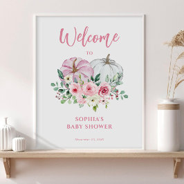 Välkomstskylt för rosa Little Pumpkin Baby Shower Poster