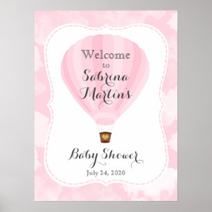 Välkomstskylt för rosa Luftballong Baby Shower Poster