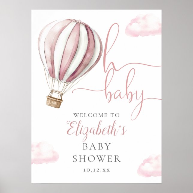 Välkomstskylt för rosa Luftballong Baby Shower Poster (Framsidan)