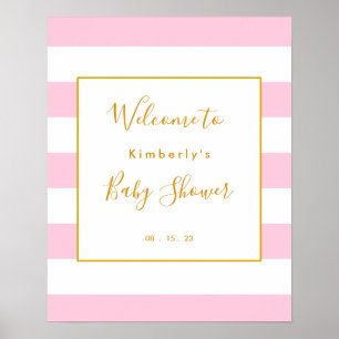 Välkomstskylt för rosa och Guld Rand Baby Shower Poster