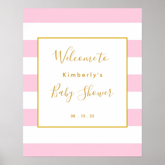 Välkomstskylt för rosa och Guld Rand Baby Shower Poster (Framsidan)