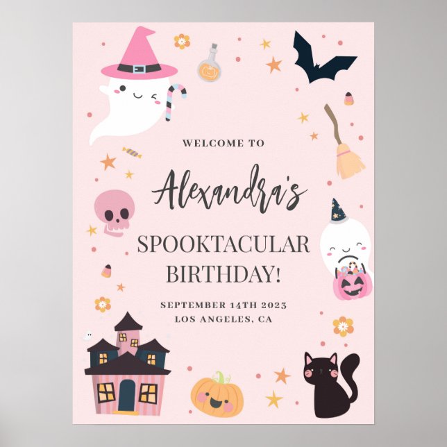 Välkomstskylt för rosa Spooky Birthday Poster (Framsidan)